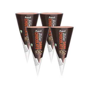 Amul Tricone Dark Chocolate Ice Cream Cone - Pack of 4 - Fresh Frozen Desserts & Ice Cream delivery in Aurangabad by OZO Mart