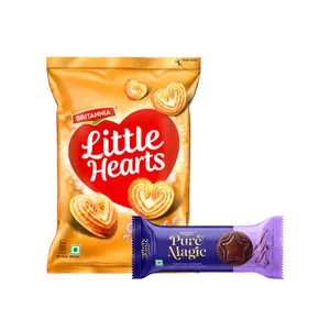 Britannia Little Hearts Classic Crunch Biscuit + Britannia Pure Magic Choco Stars Chunky Chocolate Topped Cookies Combo - Fresh Biscuits & Cookies delivery in Aurangabad by OZO Mart