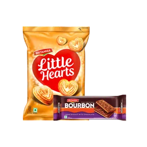 Britannia Little Hearts Classic Crunch Biscuit + Britannia The Original Bourbon Creme Biscuit With Chocolate Combo - Fresh Biscuits & Cookies delivery in Aurangabad by OZO Mart