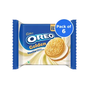 Oreo Golden Vanilla Sandwich Cream Biscuits (Family Pack) - Pack of 6 - Fresh Biscuits & Cookies delivery in Aurangabad by OZO Mart