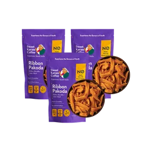 Sweet Karam Coffee Ribbon Pakoda / Murukku Namkeen - No Palm Oil - Pack of 3 - Fresh Indian Namkeen delivery in Aurangabad by OZO Mart