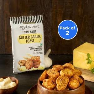 The Baker's Dozen Zero Maida Butter Garlic Toast, Whole Wheat - Pack of 2 - Fresh Flour & Grains delivery in Aurangabad by OZO Mart