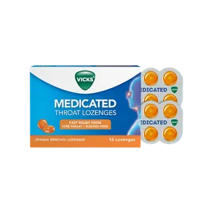 Vicks Orange Menthol Medicated Throat Lozenges - Fresh Health & Protein Drinks delivery in Aurangabad by OZO Mart